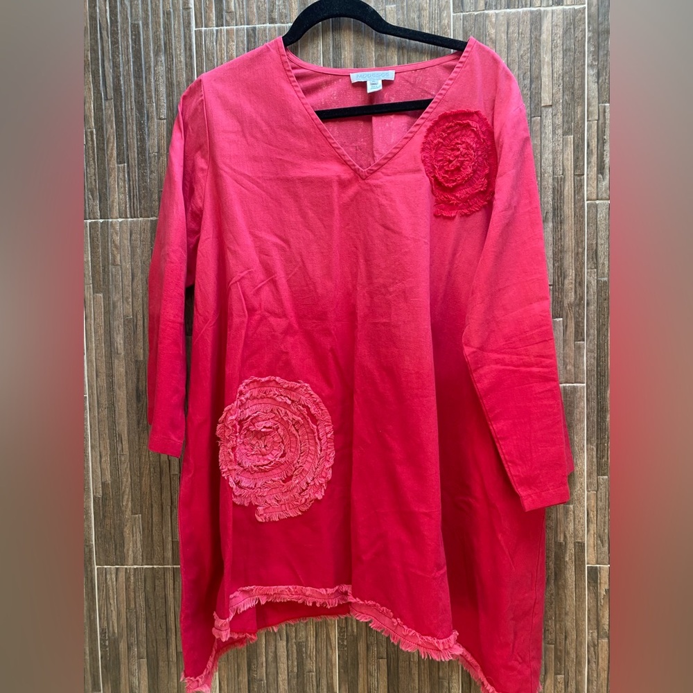 Red linen ombre top with fringe -Very unique